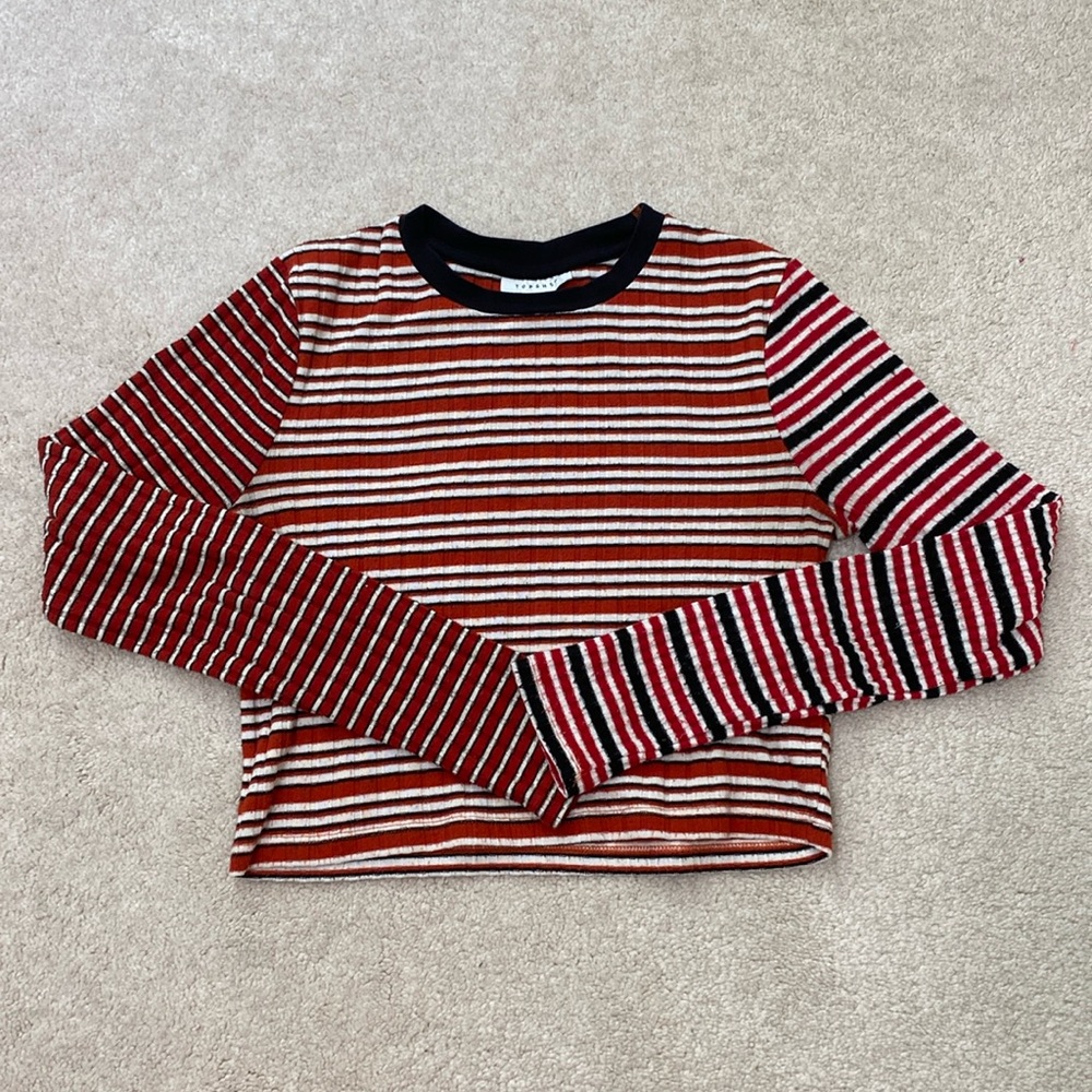 Topshop Striped Cropped Long Sleeve